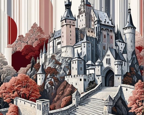 Majestic castle on rocky hill with vibrant foliage