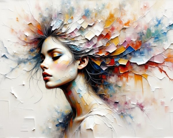 Stylized portrait of a young woman with colorful hair