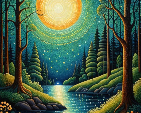 Enchanting Landscape with Shimmering Lake and Wildlife