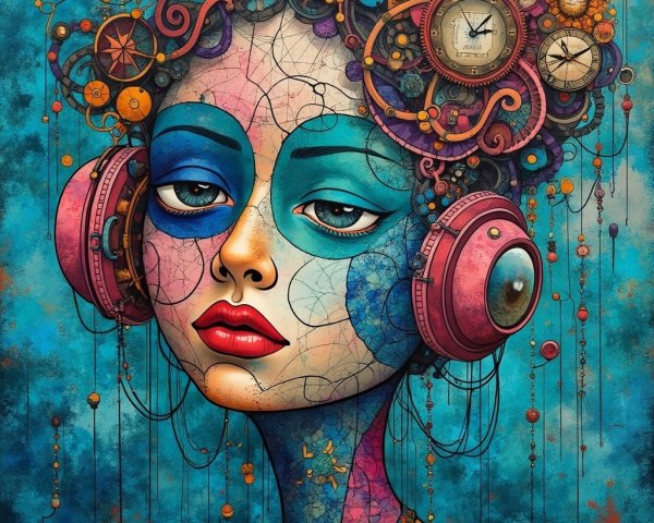 Stylized Female Figure with Colorful Abstract Design
