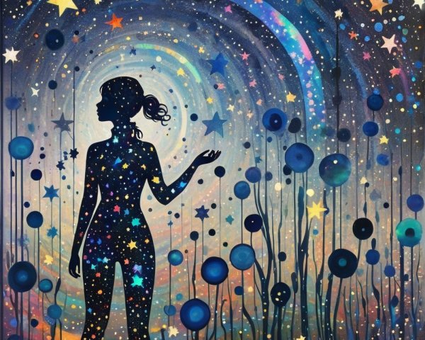 Silhouette of a woman in a vibrant galaxy backdrop