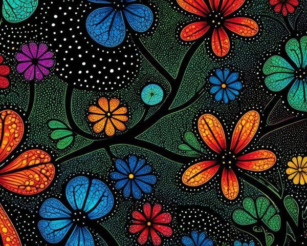 Vibrant Floral Pattern on Black Background