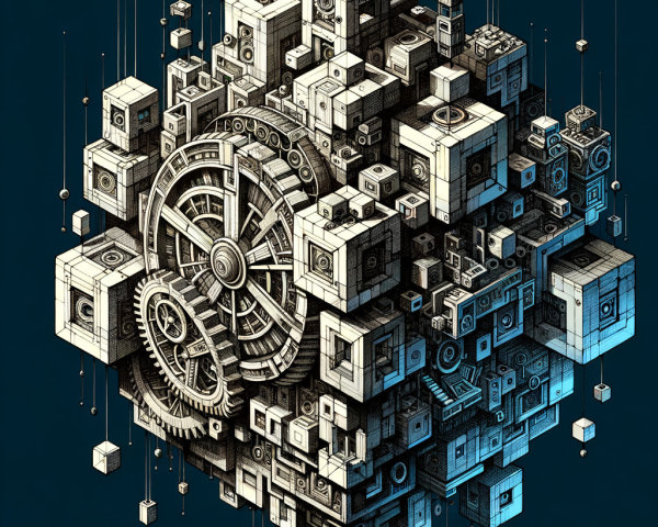 3D Geometric Structure with Mechanical Gears and Depth