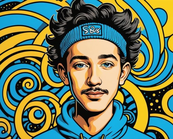 Vibrant Illustration of Young Man in Blue Hoodie