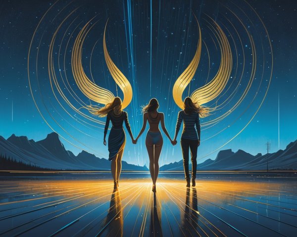 Ethereal Landscape with Figures and Starry Sky