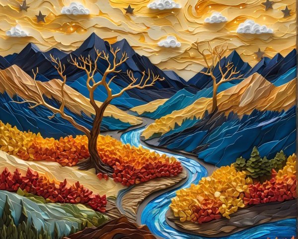 Vibrant Autumn Landscape with River and Mountains