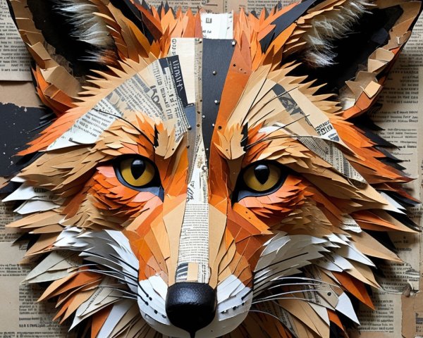 Three-Dimensional Fox Head Art in Layered Paper