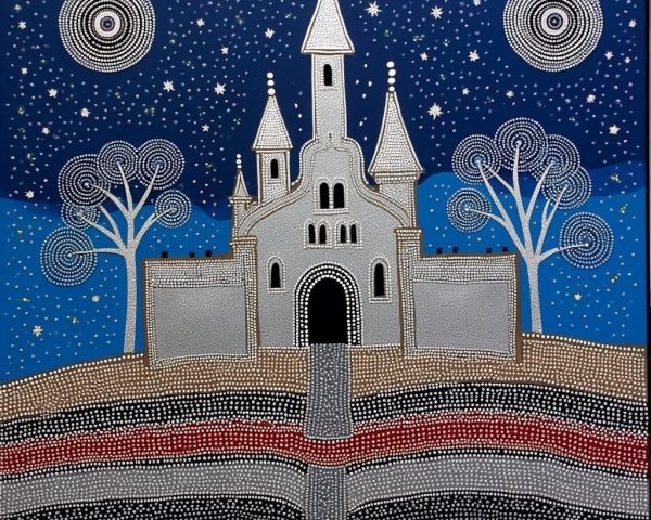 Whimsical Castle Night Scene with Starry Background