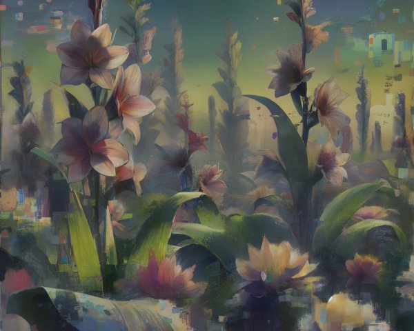 Vibrant Ethereal Landscape with Blooming Flowers