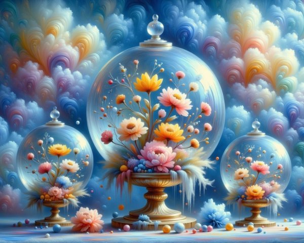Ornate Glass Domes with Pastel Flower Bouquets