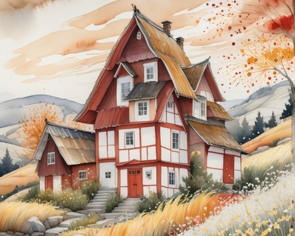 Whimsical Multi-Story House in Scenic Landscape