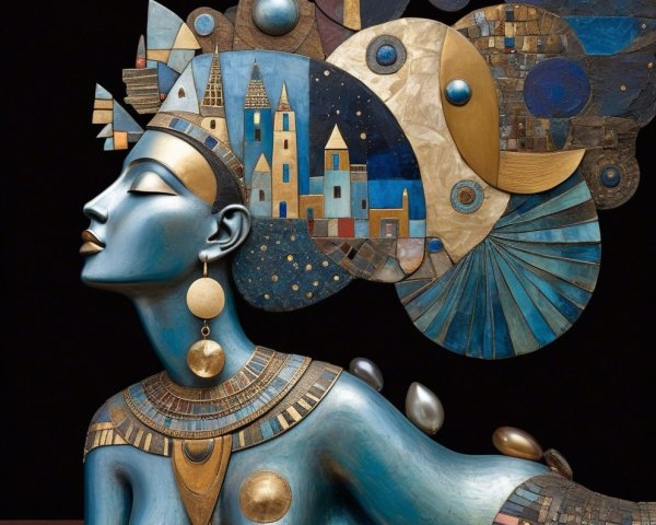 Stylized Woman Figure with Intricate Jewelry and Colors