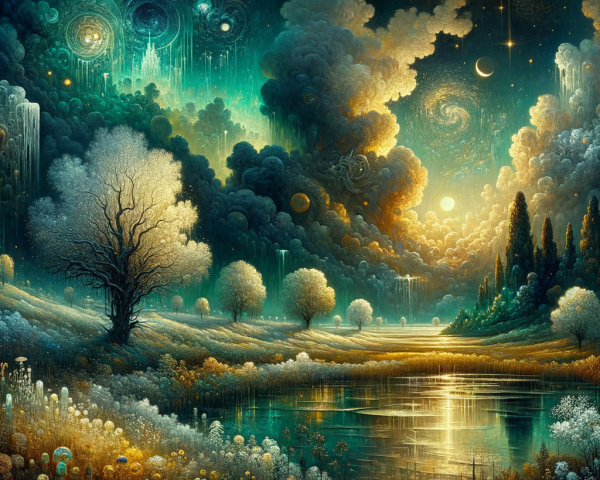 Surreal Landscape with Ethereal Light and Lake