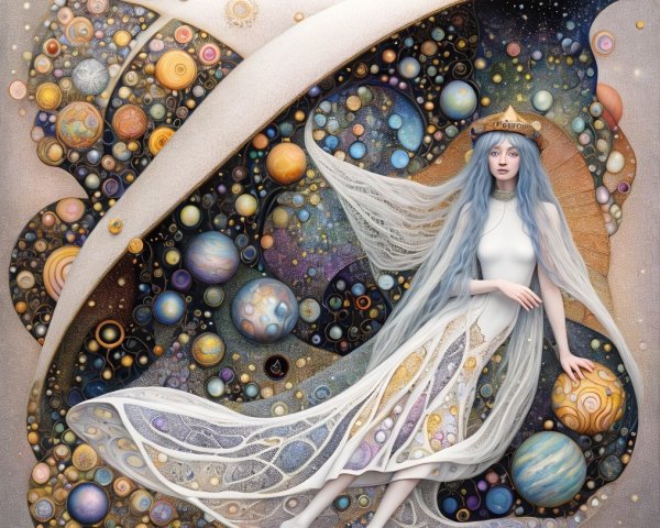 Celestial Figure in Vibrant Cosmic Landscape