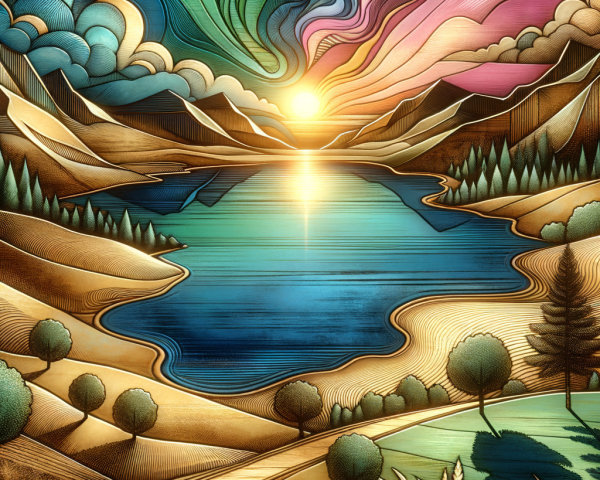 Serene Lake Landscape with Vibrant Sunset Colors