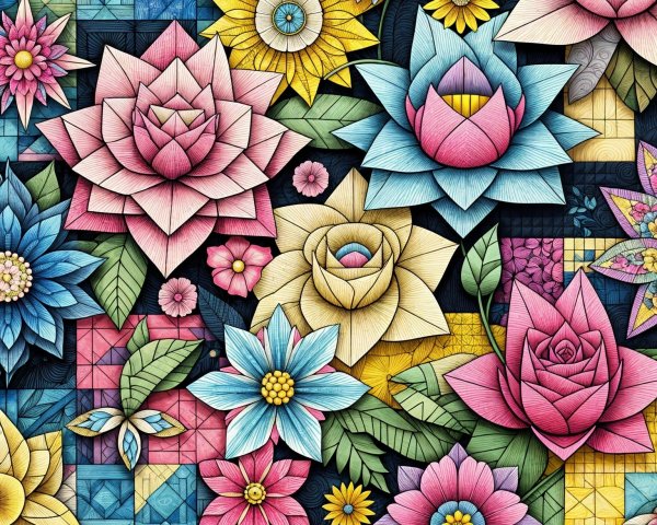 Vibrant Floral Pattern with Geometric Background