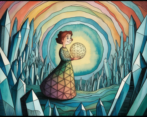 Whimsical Illustration of Girl with Crystal Formations