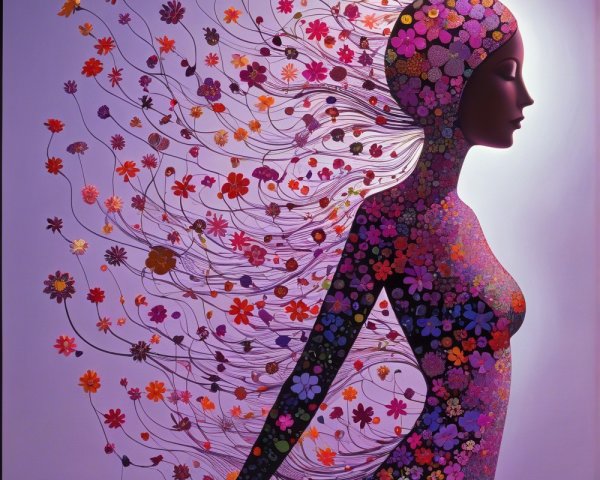 Silhouette of a Woman with Floral Patterns and Colors