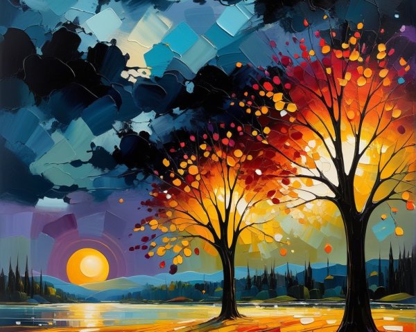 Vibrant Autumn Landscape with Trees and Calm Lake
