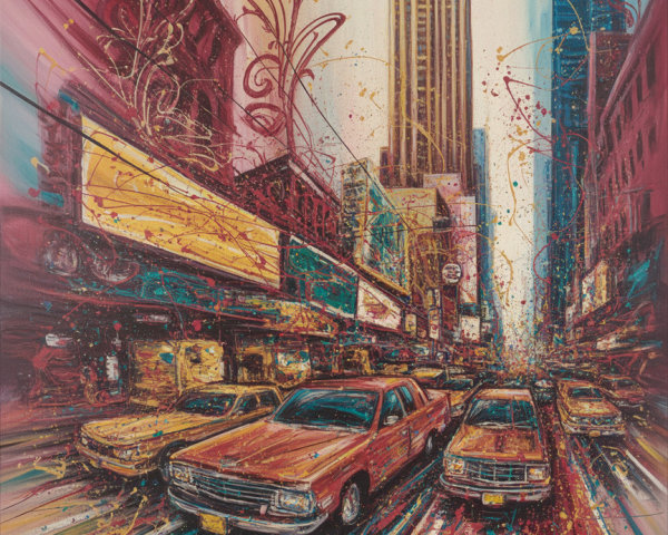 Vibrant City Scene with Yellow Taxis and Empire State Building