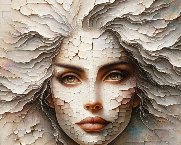 Ethereal Face from Textured Cracked Surface Art