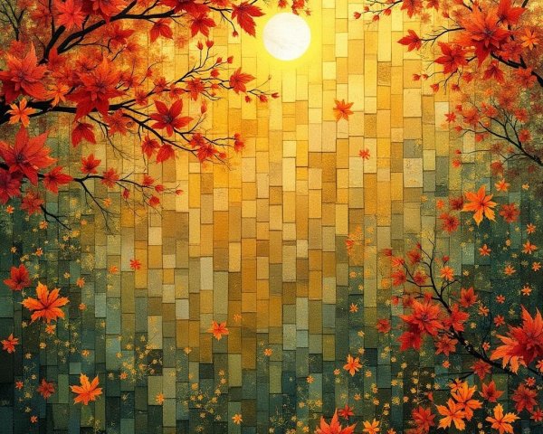 Serene Autumn Scene with Vibrant Leaves and Glow