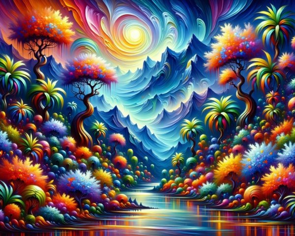 Vibrant Landscape with Colorful Trees and Mountains