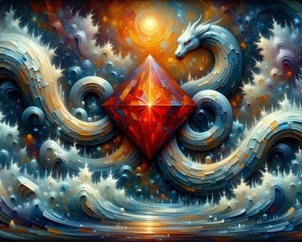 Colorful Dragon and Sparkling Red Diamond Scene