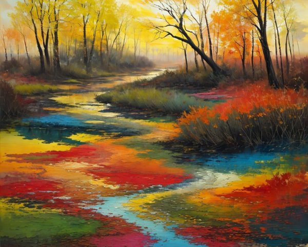 Autumn River Landscape with Colorful Reflections