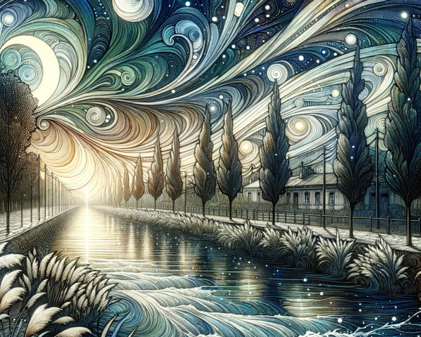 Tranquil River Under Starry Night Sky with Moonlight