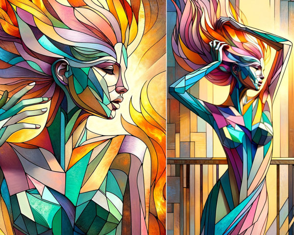 Abstract Geometric Portrait of a Woman with Fiery Hair