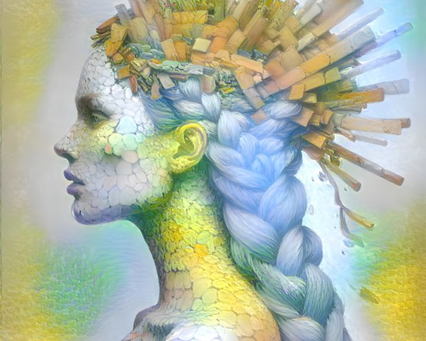 Profile of a Woman with Braided Hair and Crown