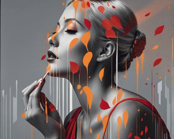 Profile of a Woman with Colorful Paint Drips