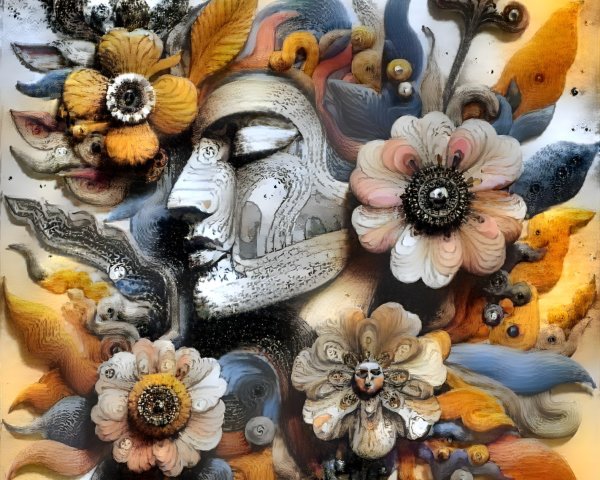 Surreal Composition of Floral and Human Facial Elements