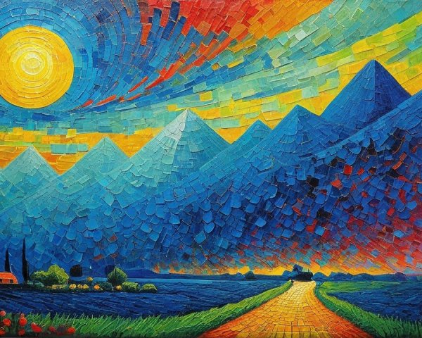 Vibrant Landscape with Mountains and Colorful Sky