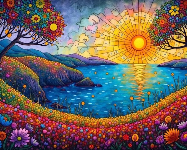 Vibrant Colorful Landscape with Blooming Flowers