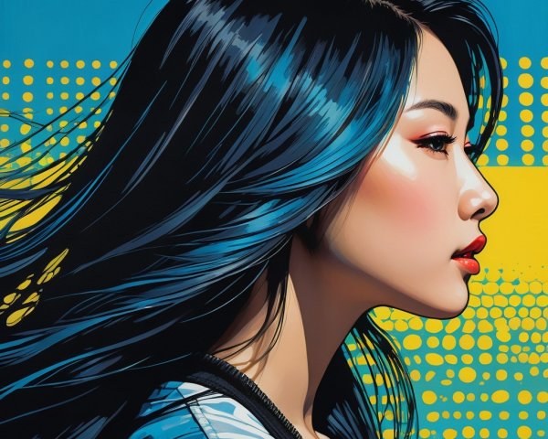 Stylized Profile of Woman with Black Hair and Makeup