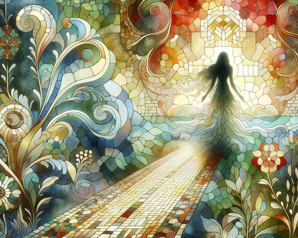 Vibrant Stained Glass Design with Floral Motifs