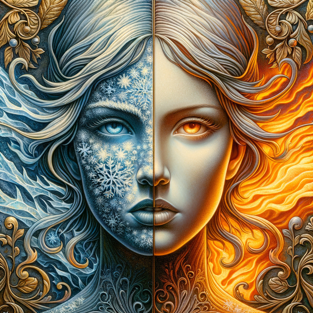 Split Portrait of Woman Representing Winter and Summer