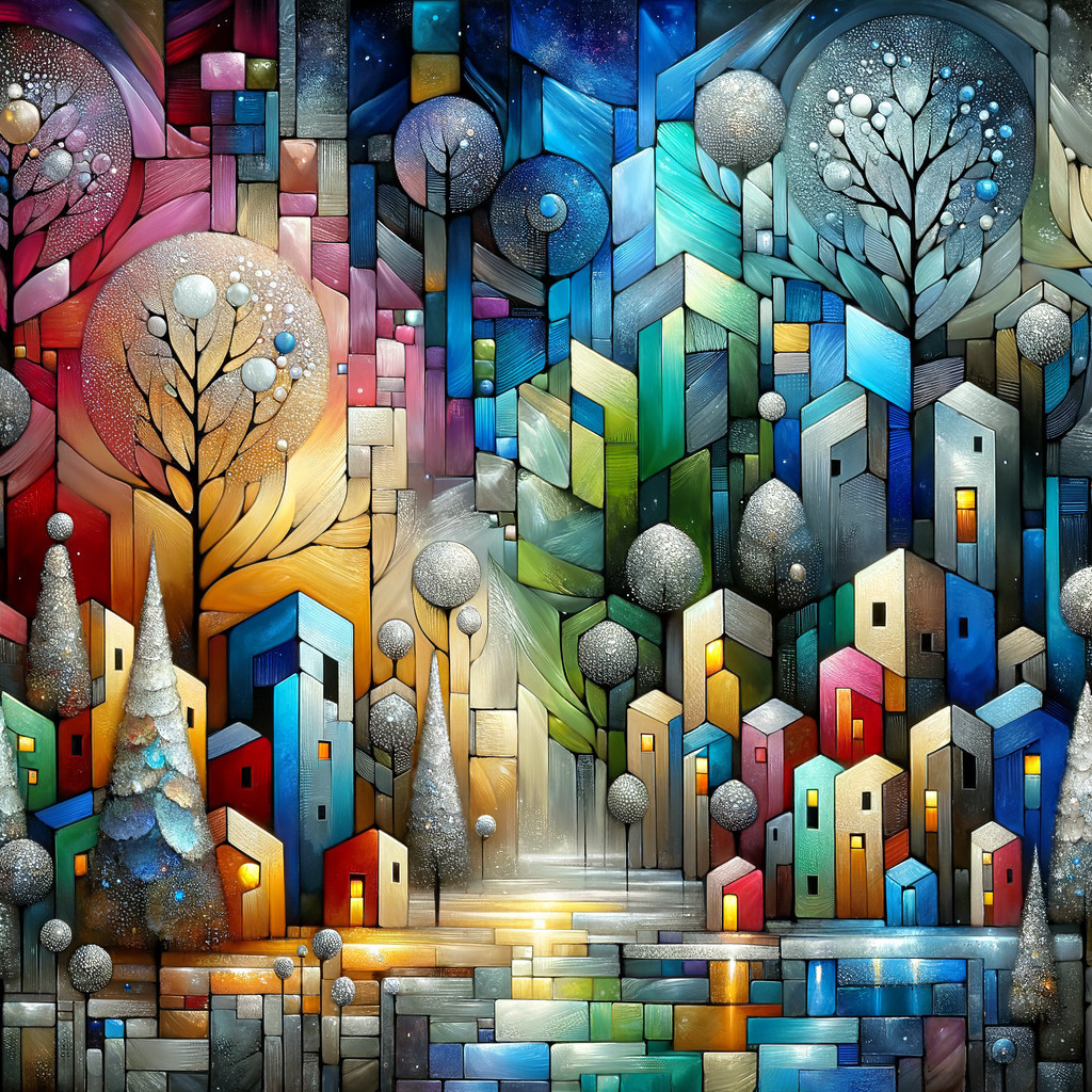 Abstract Landscape with Colorful Houses and Trees