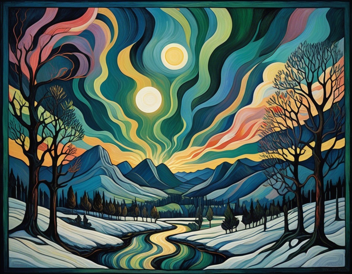 Vibrant Landscape with Dual Suns and Serene Valley