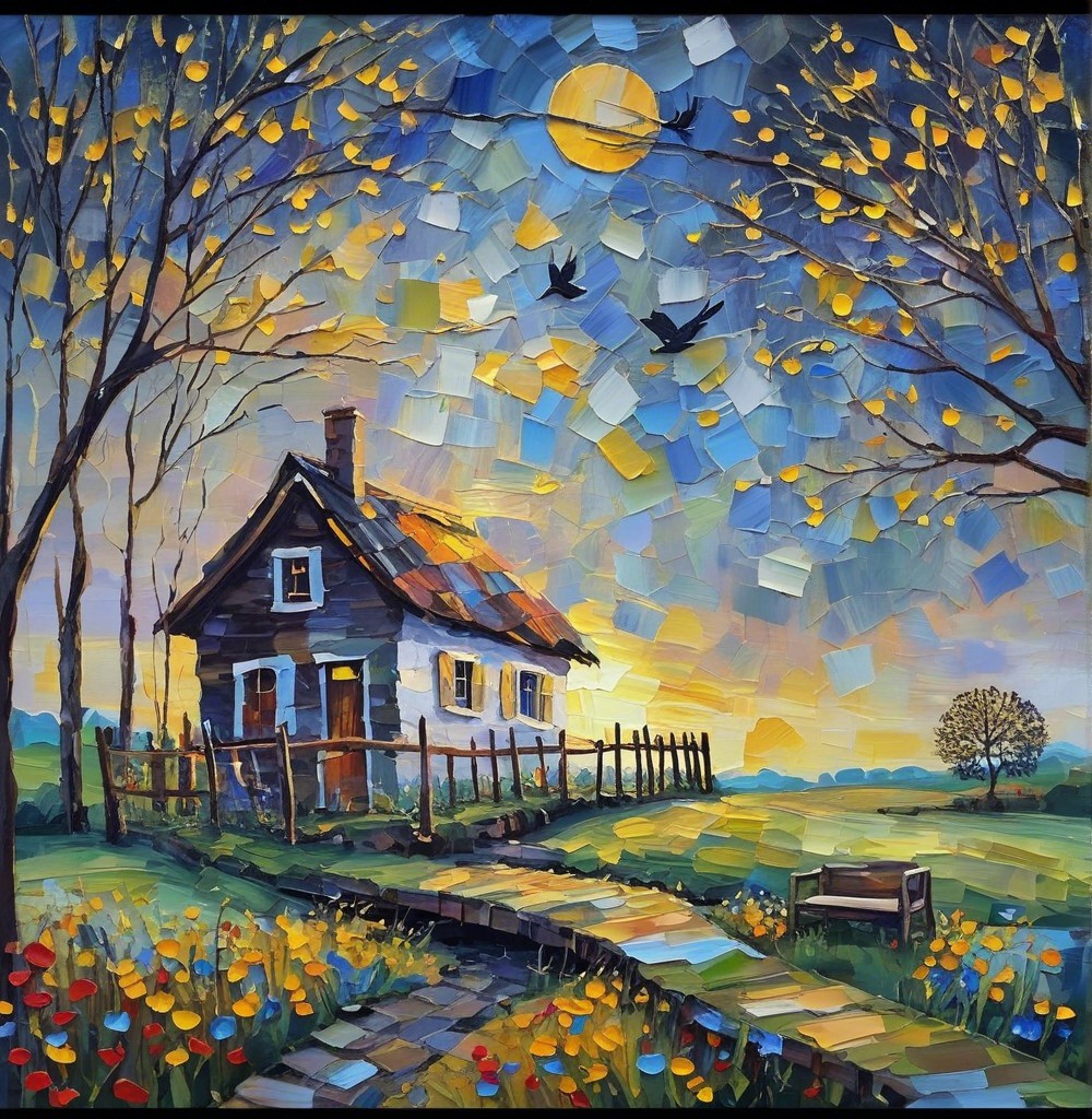 Charming Countryside Scene with Autumn Foliage and House