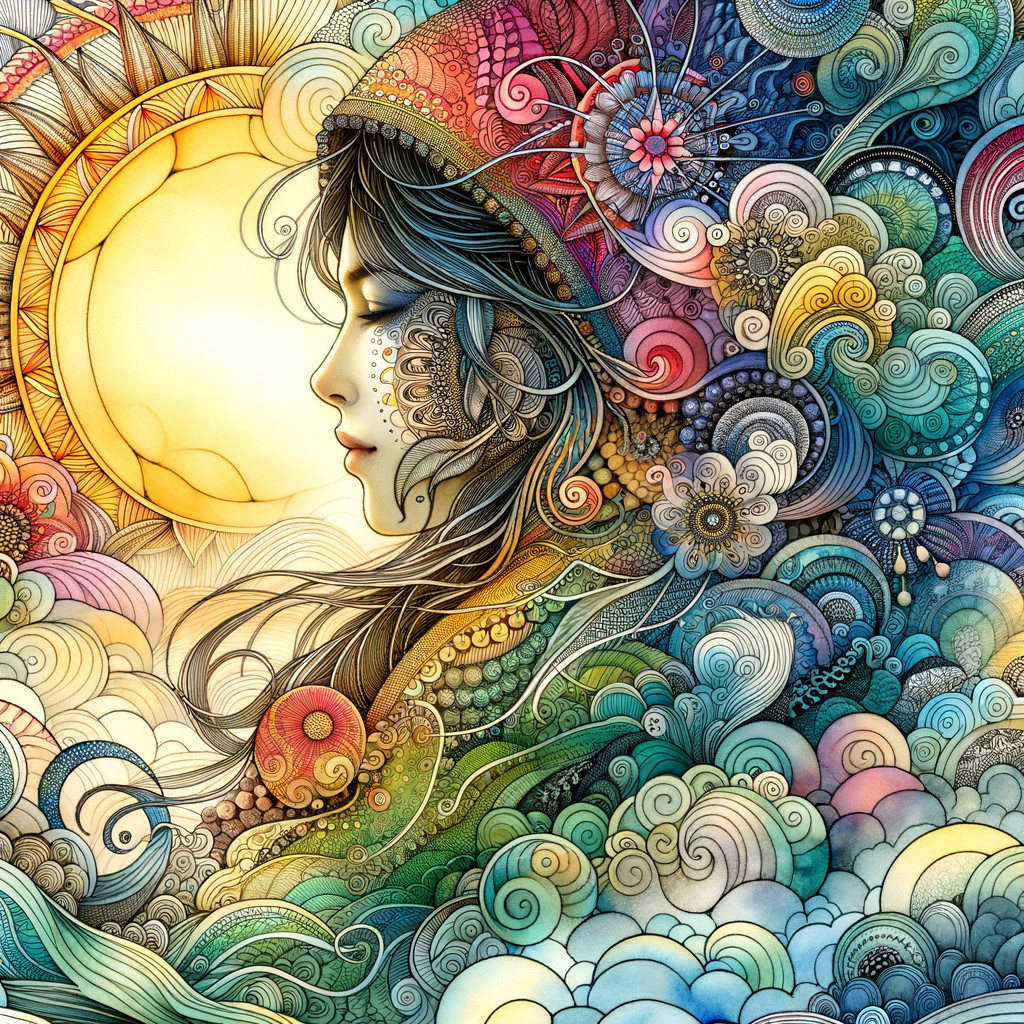 Intricate Illustration of Woman with Nature Motifs