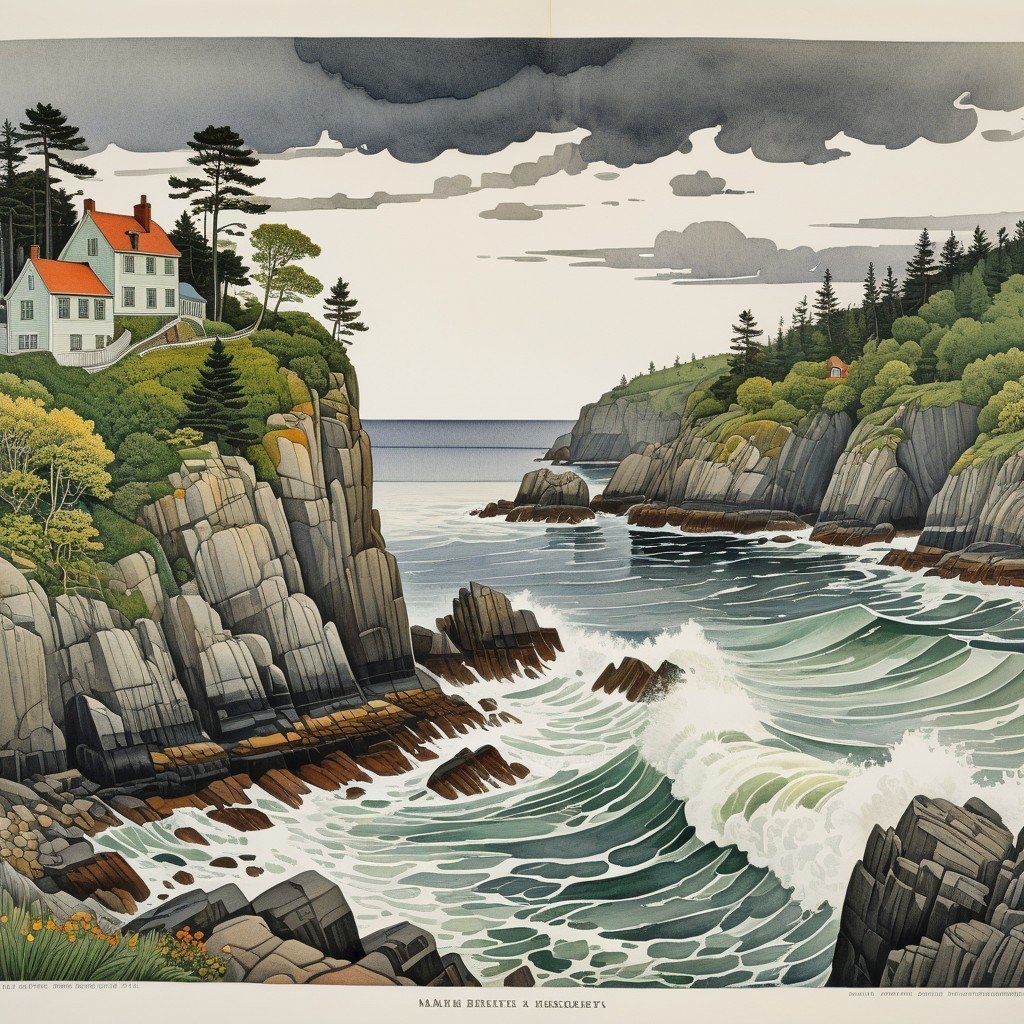 Coastal Scene with Cliffs, House, and Ocean Waves