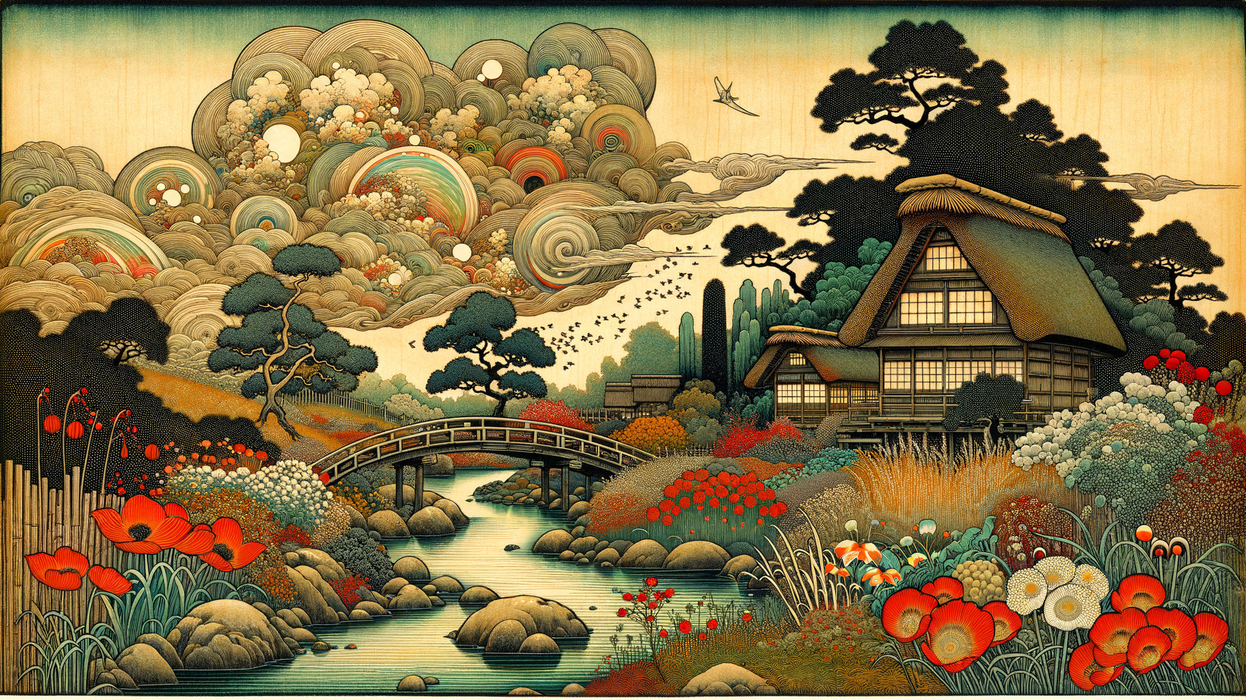 Traditional Japanese House by a Serene Stream