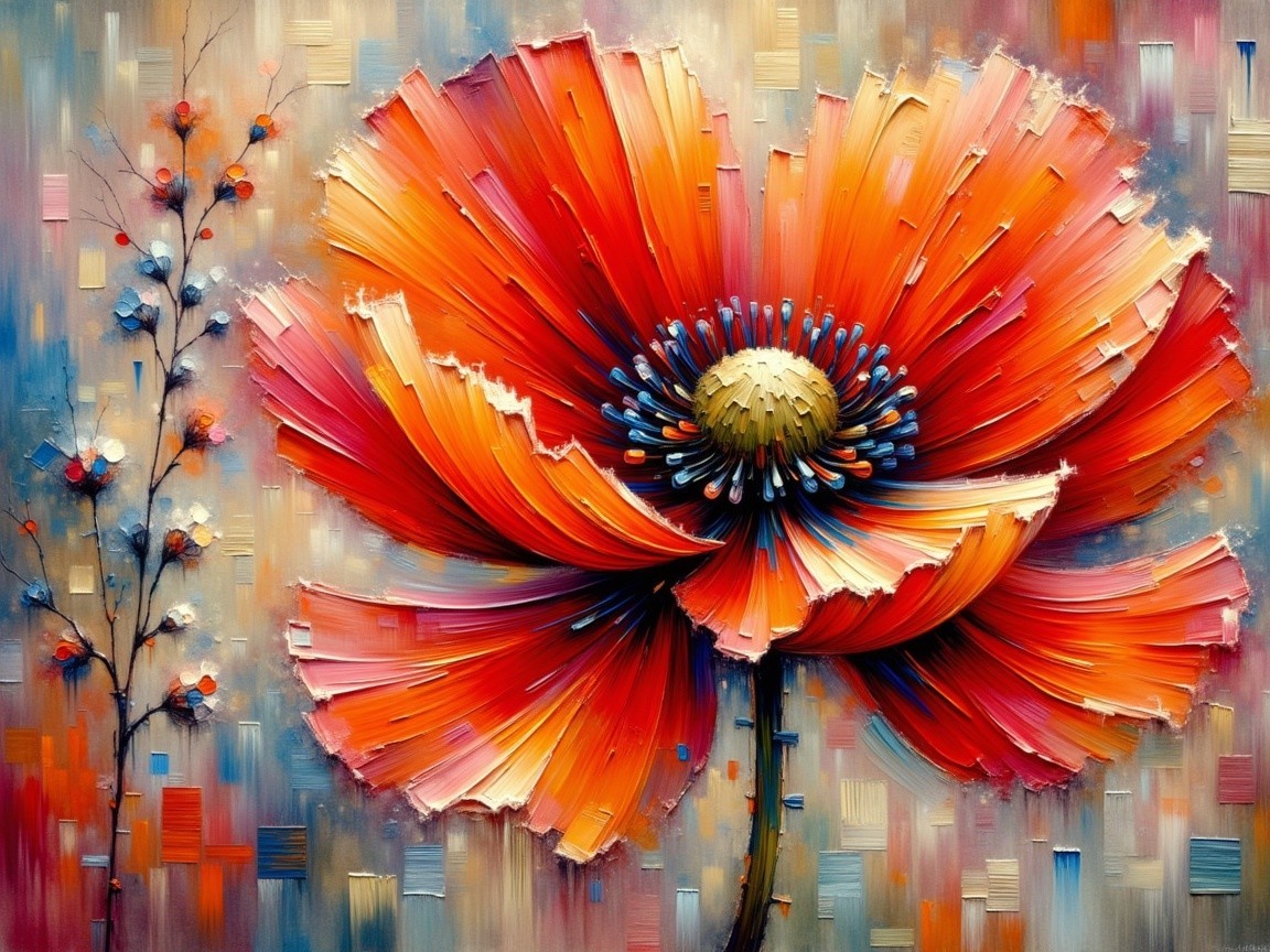 Vibrant orange poppy flower with pastel background
