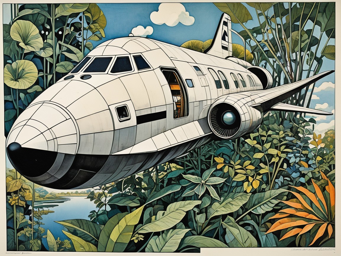 Futuristic Spacecraft Among Tropical Foliage