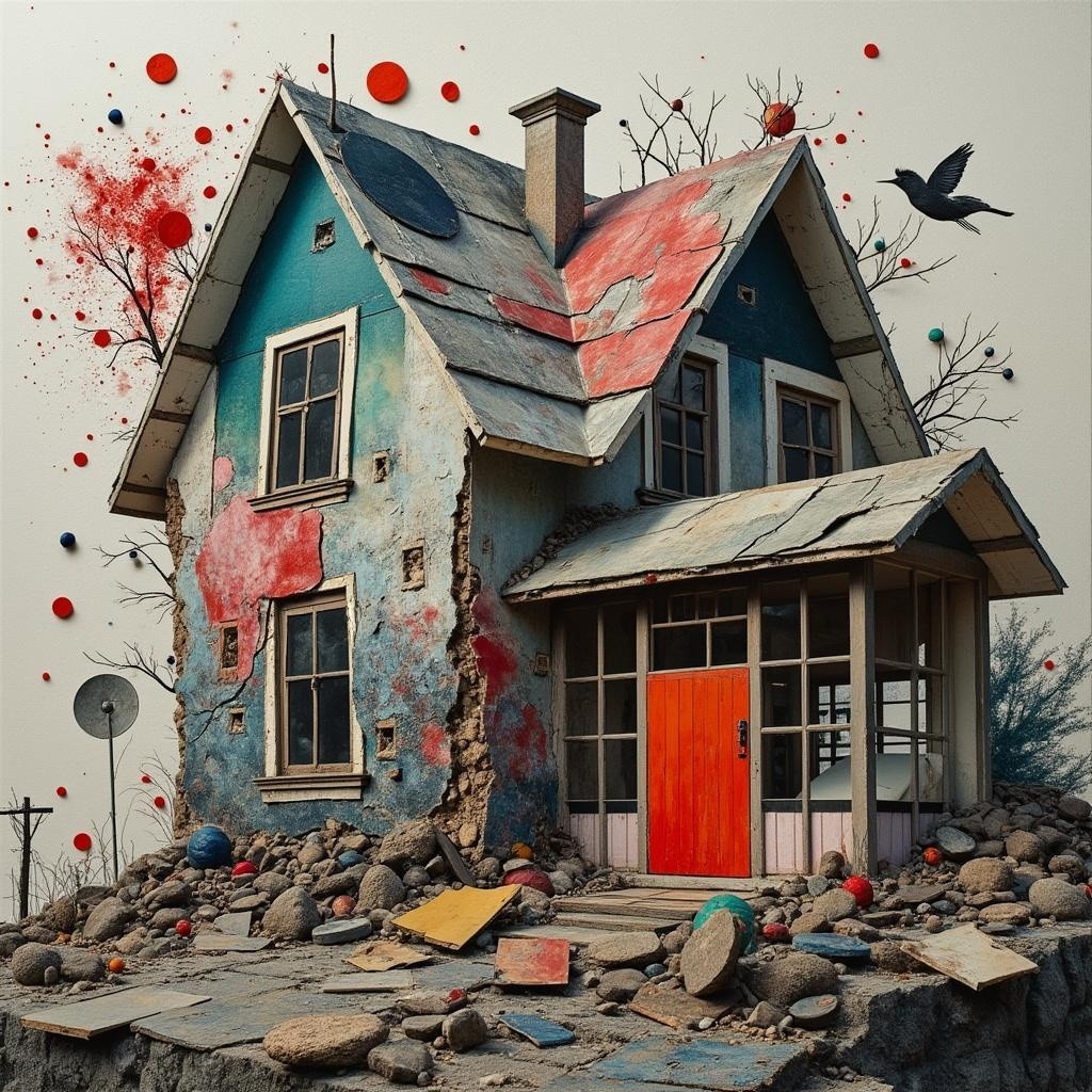 Whimsical Dilapidated House with Colorful Exterior