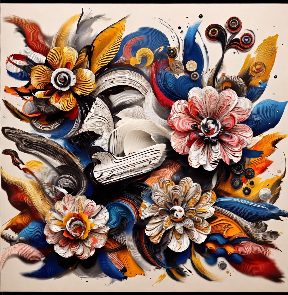 Vibrant Abstract Floral Composition with Dynamic Colors