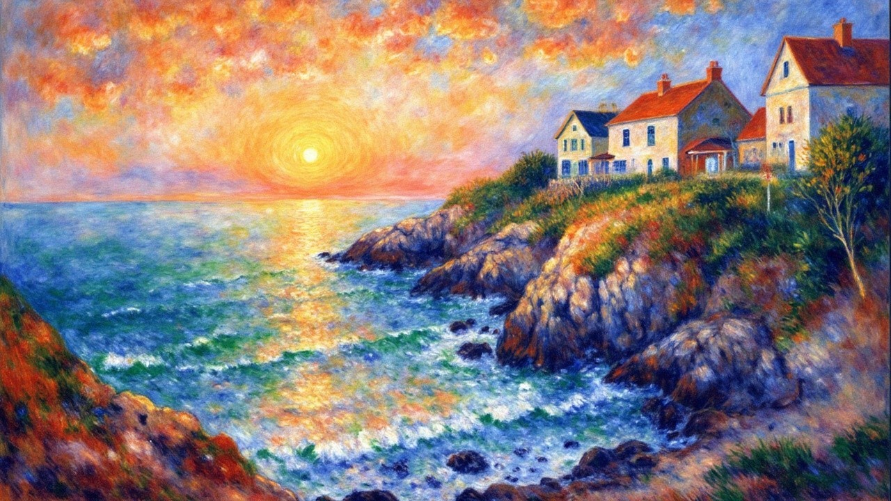 Vibrant Seascape of a Serene Coastal Sunset Scene